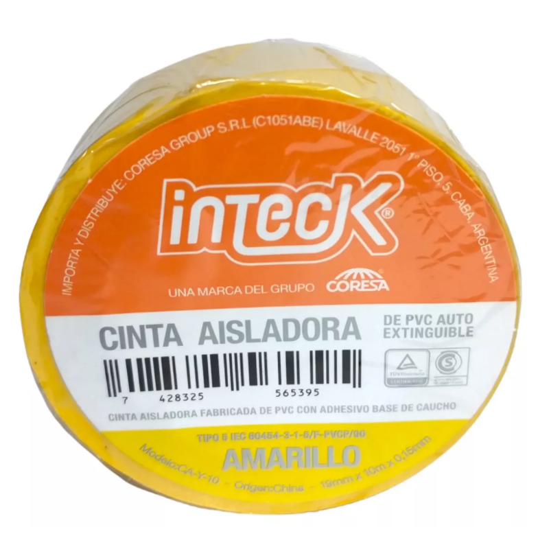 Cinta aisladora PVC autoextinguible 5 metros x 19 mm amarilla