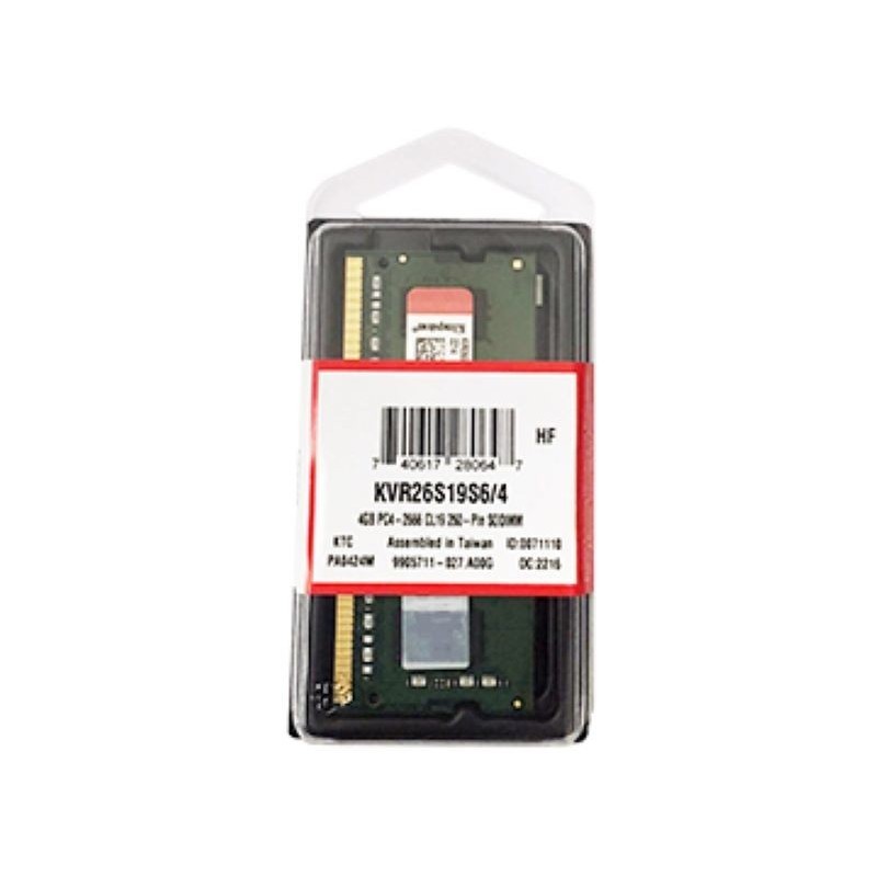 MEMORIA SODIMM DDR4 4GB 2666MHZ 1.2 CL19 Kingston KV26S19S6/4