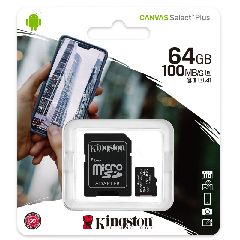 MEMORIA MICRO SD 64GB CLASE 10  KINGSTON CANVAS SELECT PLUS